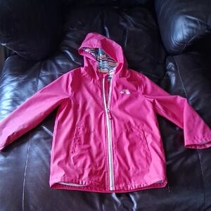 Hot Pink Hooded Rain Jacket with Rainbow Patch